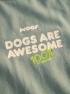 Close up of the print on the mint green Your Dog's Value T-Shirt from WOOF