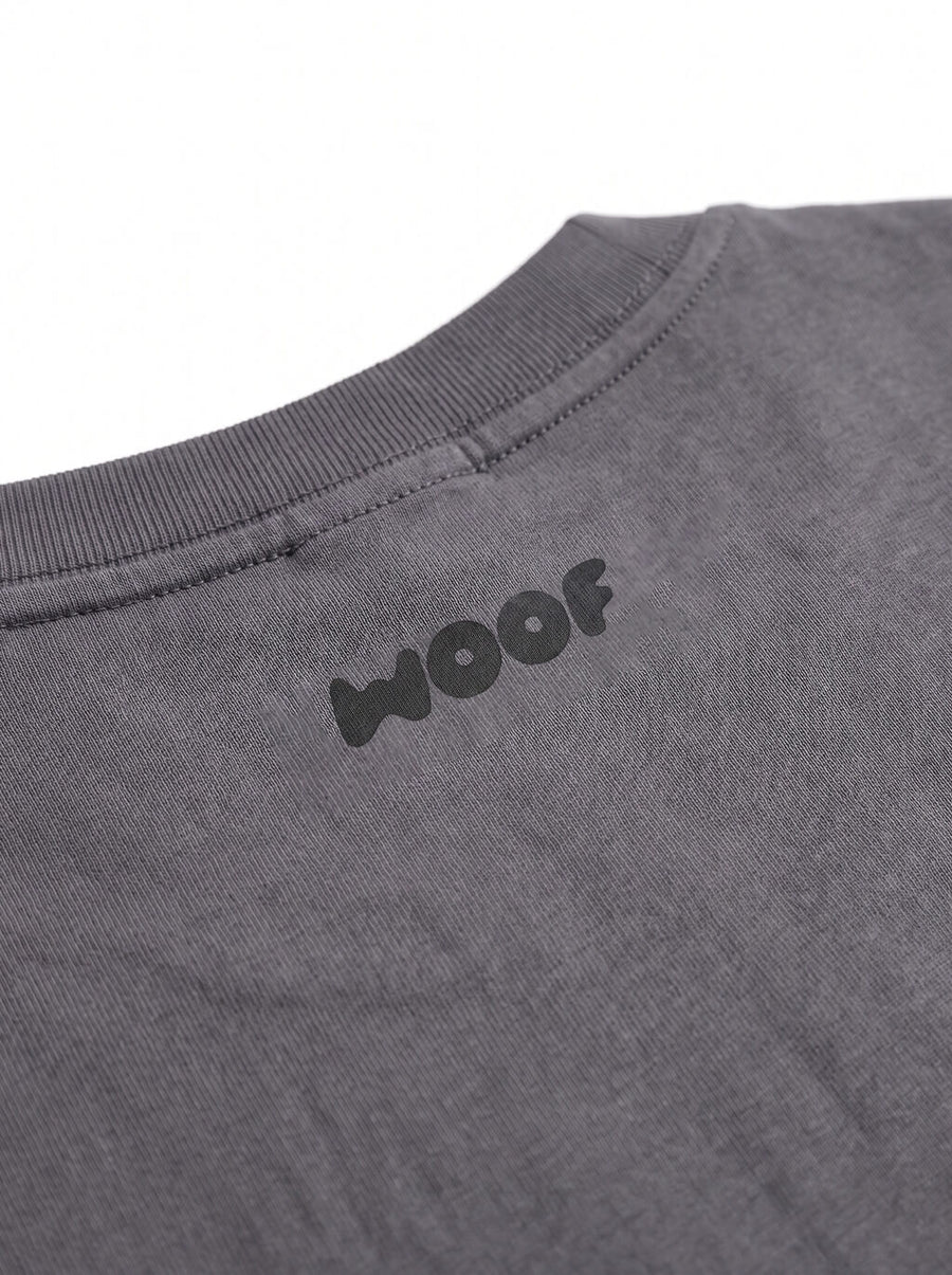 Fabric detail on the faded black Oversized Dog Dad T-Shirt from WOOF