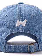 Stitching detail on the blue Corgi Denim Cap from WOOF