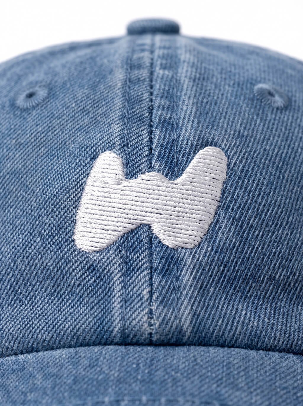 Stitching detail on the Dachshund Embroidered Denim Cap from WOOF