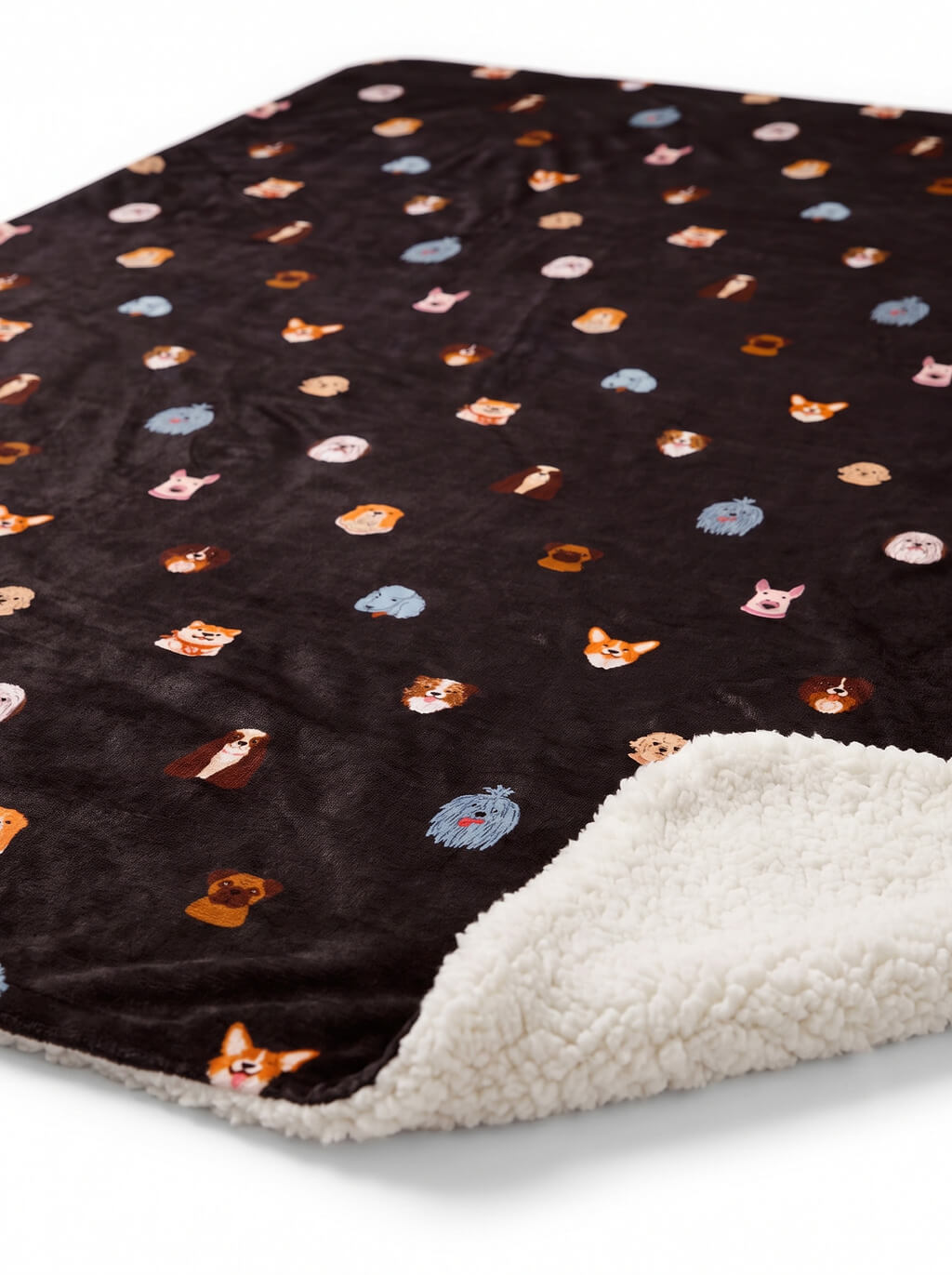 Sherpa backing detail on the black Doggy Dreams Dog Blanket from WOOF