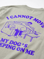 Fabric and print detail on the mint green Sleeping Dog T-Shirt from WOOF