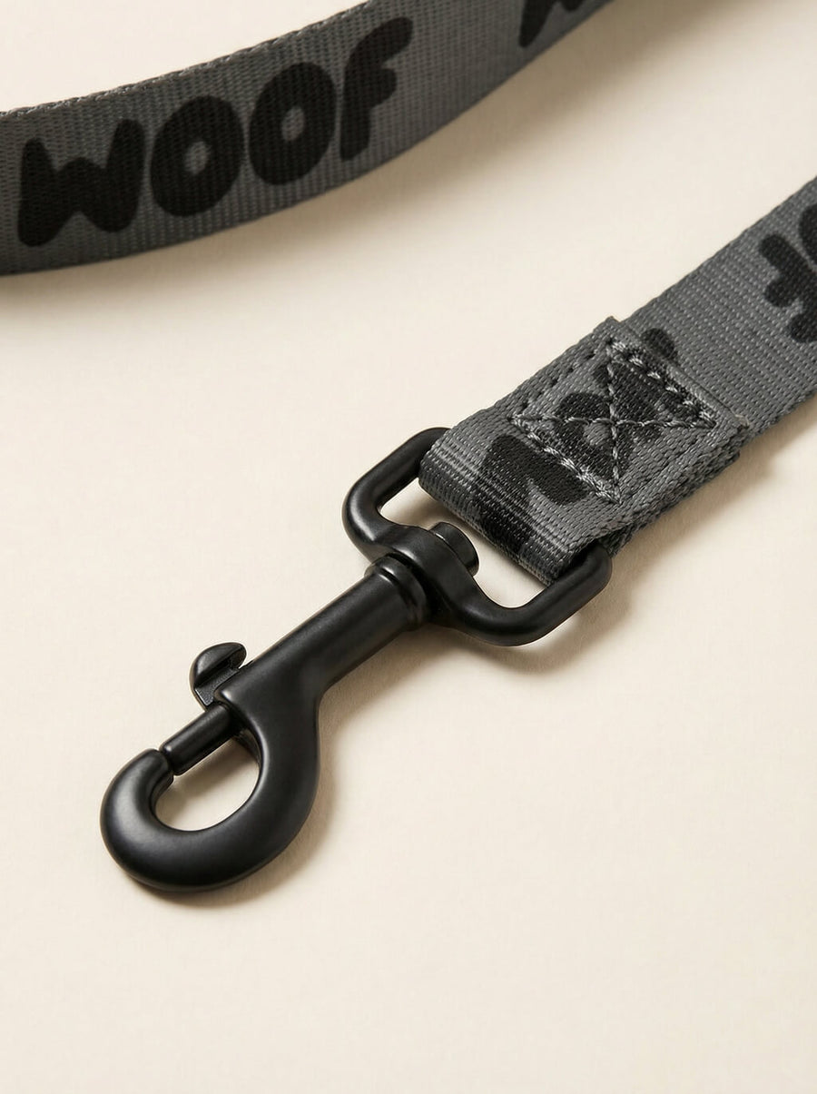 Buckle detail on the all black WOOF dog collar