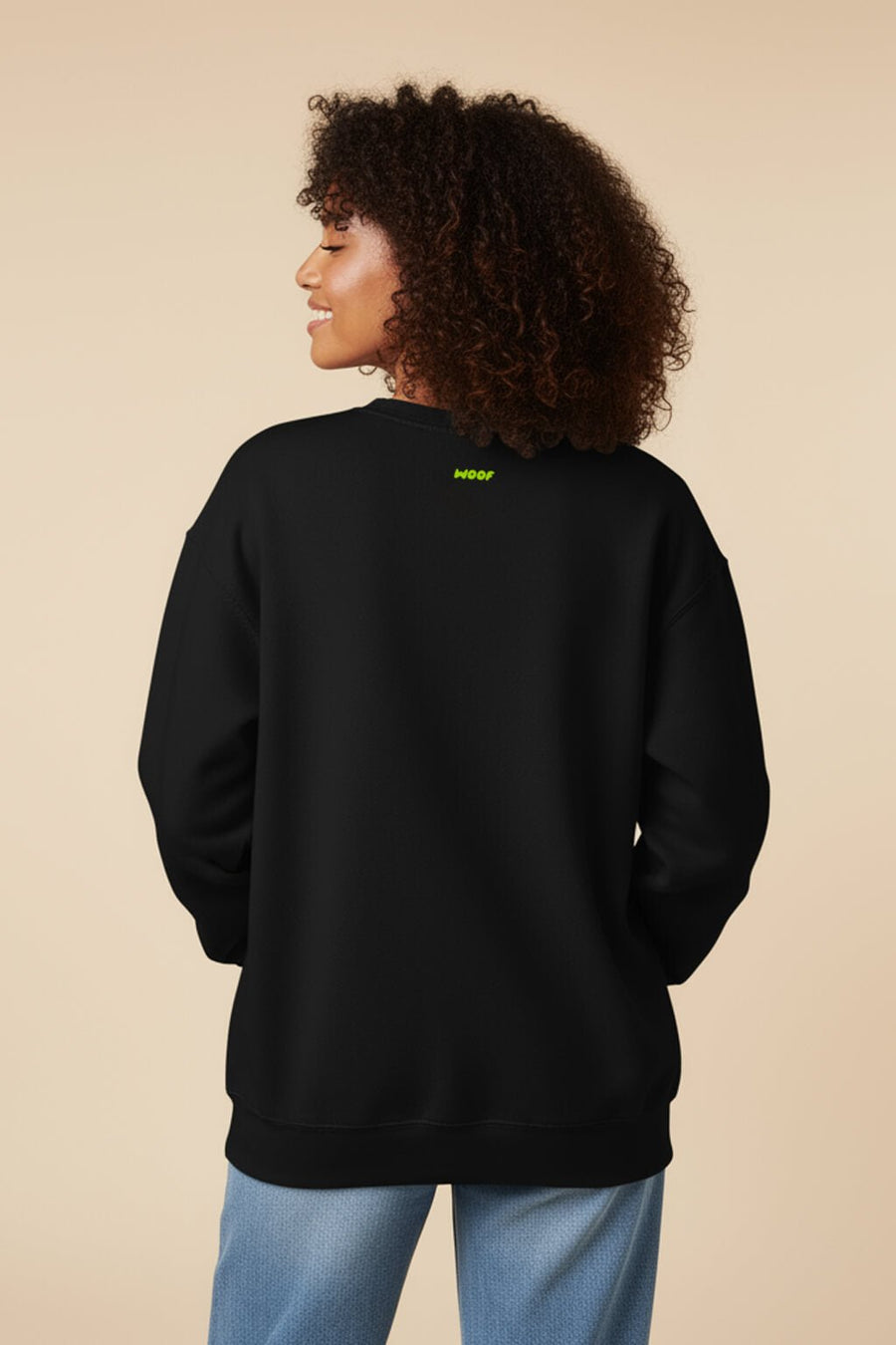 Back of the black Can I Pet Your Dog Sweatshirt from WOOF