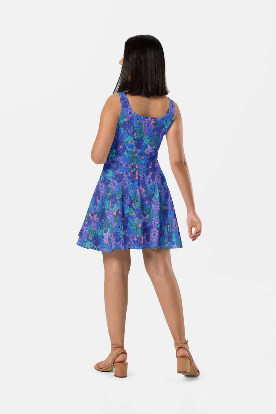 Back view of the Sapphire Corgi Collage Skater Dress from WOOF