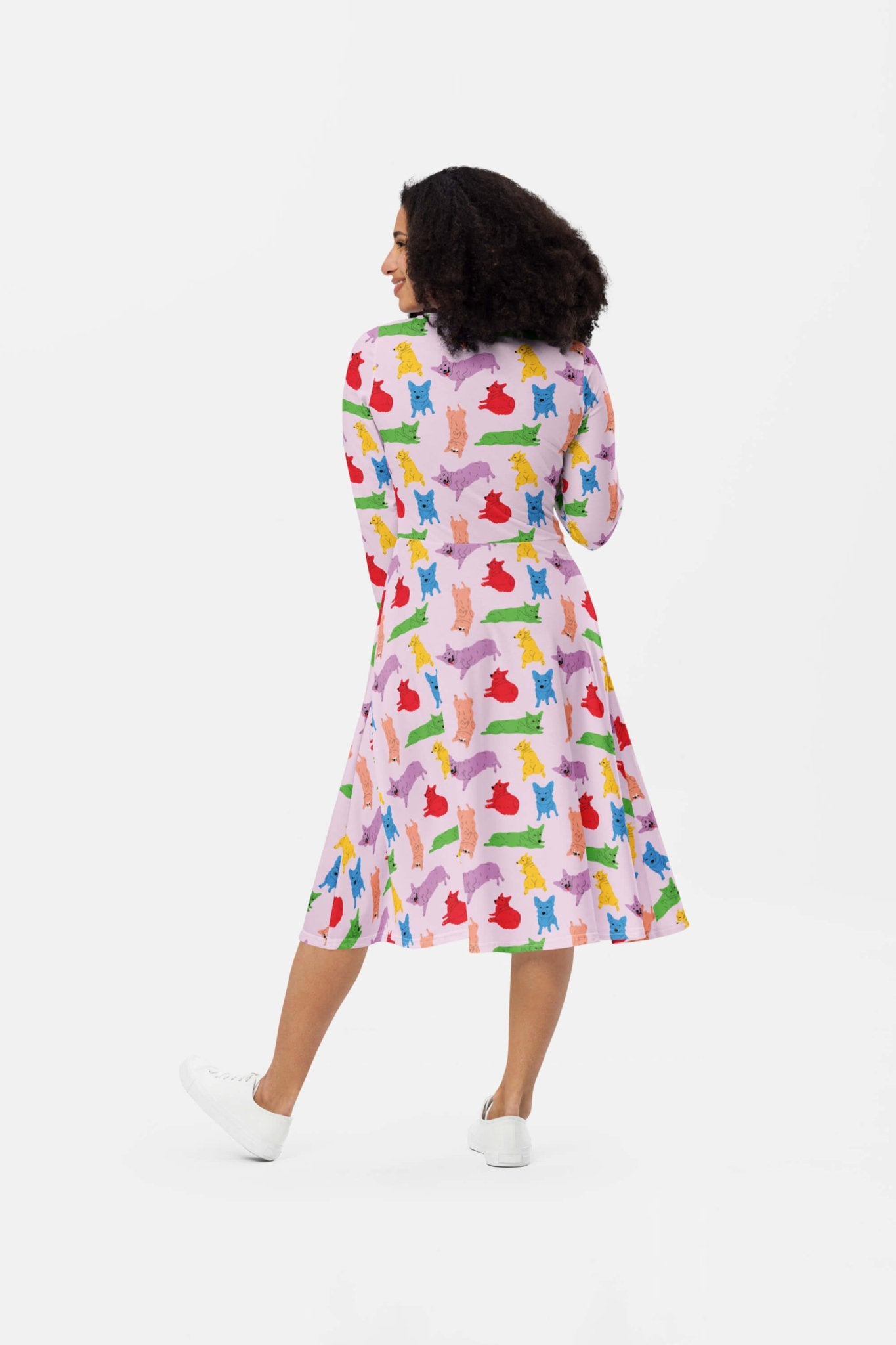 Supreme Corgi Confetti Long Sleeve Midi Dress - Dogloverclothing.com