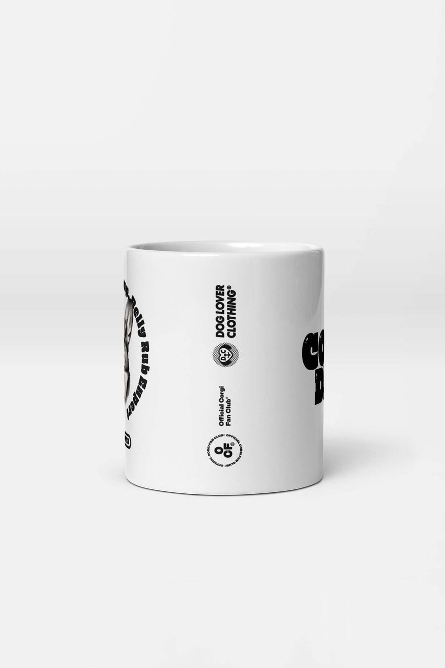 Side view of the Corgi Dad Mug from WOOF showing the handle