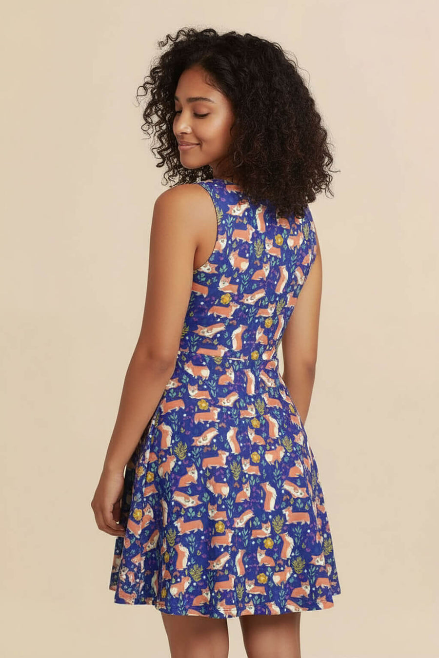 Back view of the Cute Corgi Floral Summer Dress from WOOF