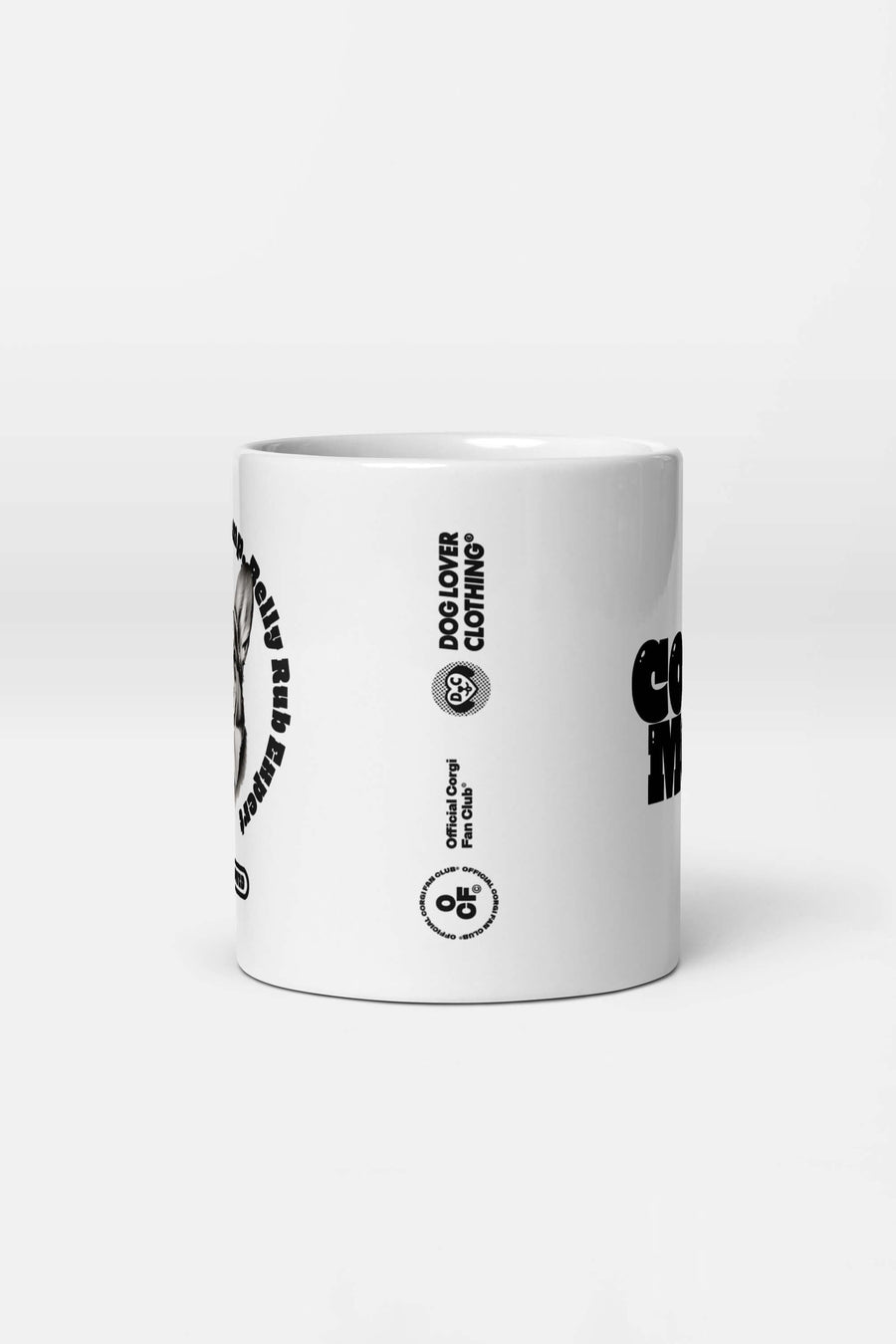 Side view of the Corgi Mom Mug from WOOF showing the handle