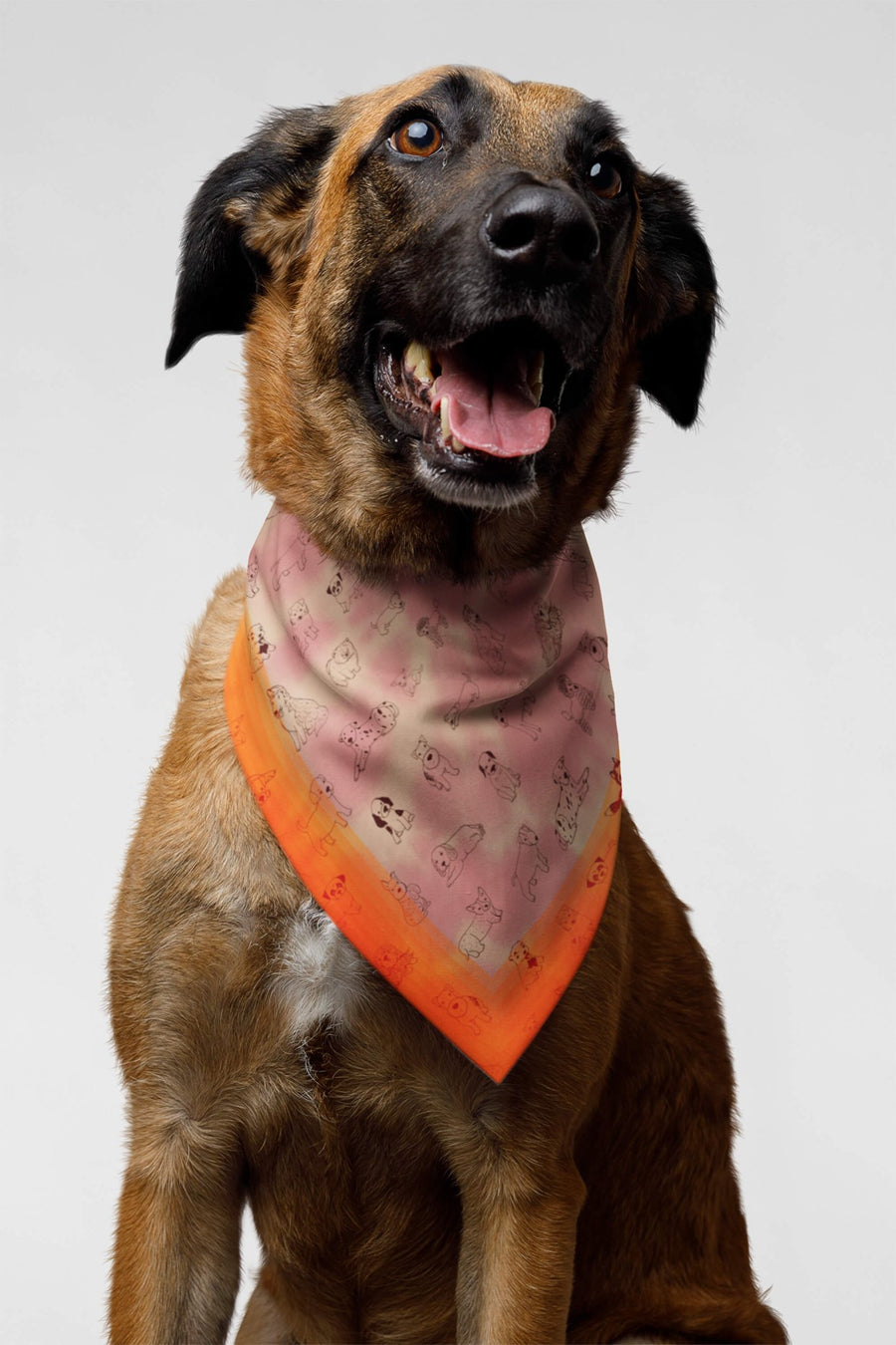 Close up of the puppy print on the beige dog bandana from WOOF