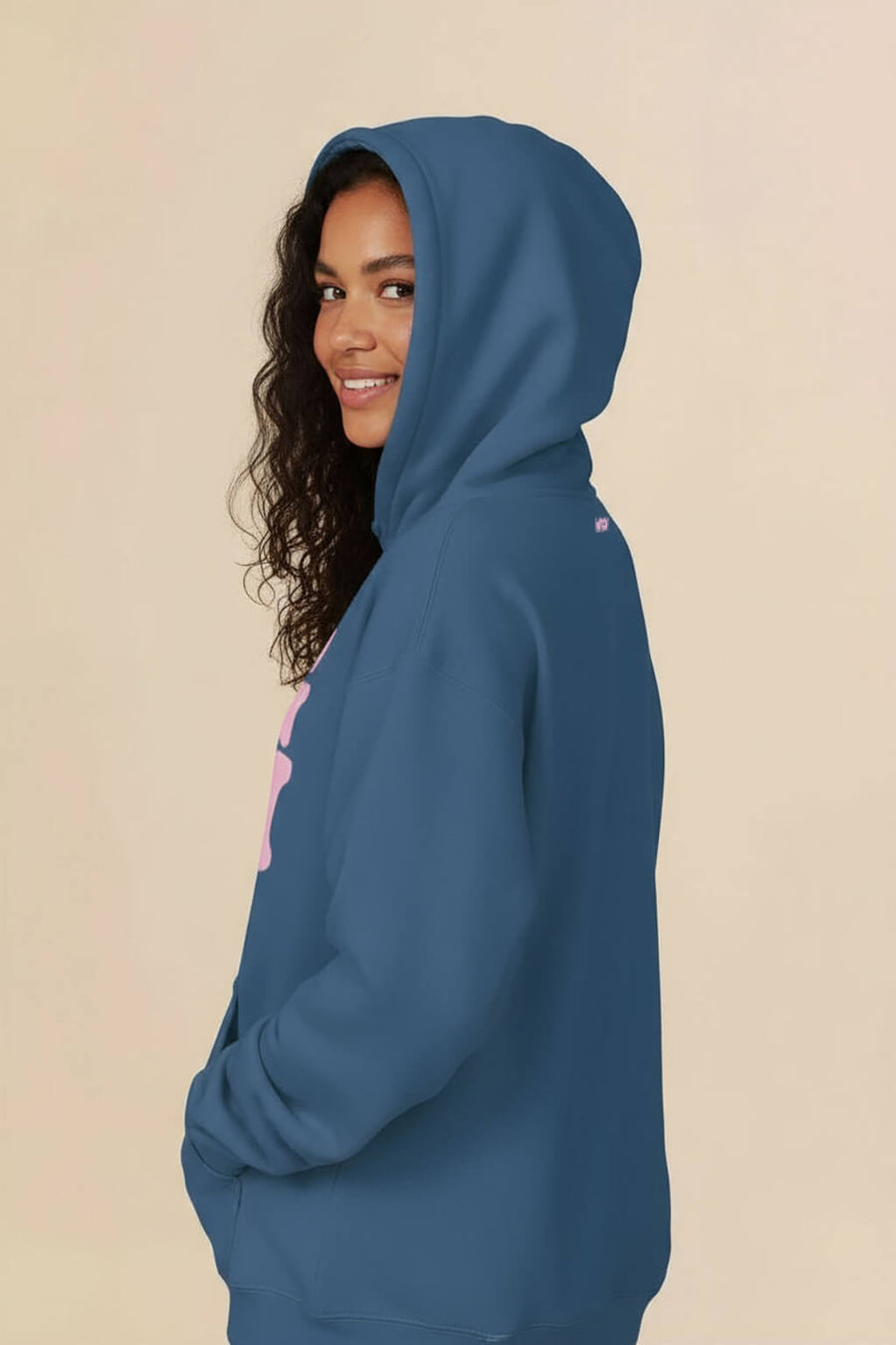 Back view of the blue Dog Mom Hoodie from WOOF