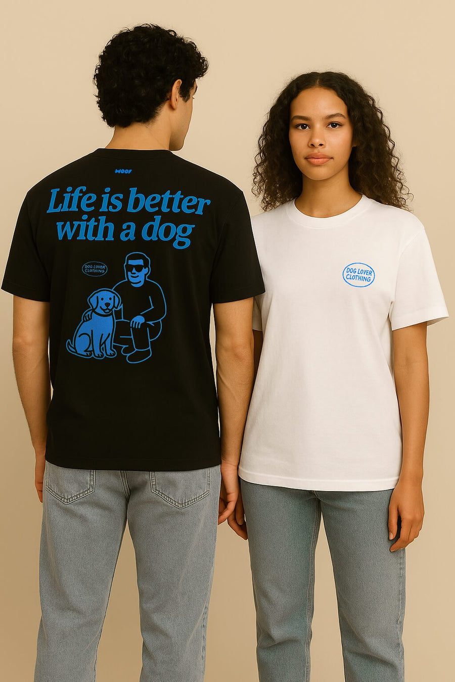 Retro Life is Better with a Dog T-Shirts from WOOF in black and white