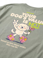 Fabric and print detail on the mint green Your Dog's Value Dog T-Shirt from WOOF