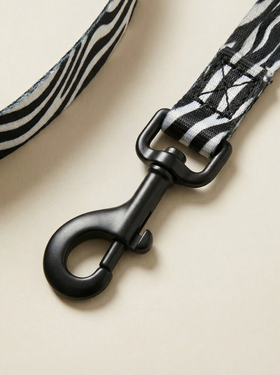 Buckle detail on the zebra print dog collar from WOOF