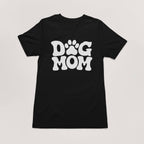 The Dogloverclothing.com Dog Mom T-Shirt features DOG MOM with a paw print for the O, great for pairing with dog bandanas or adding to your cherished dog-themed collection.