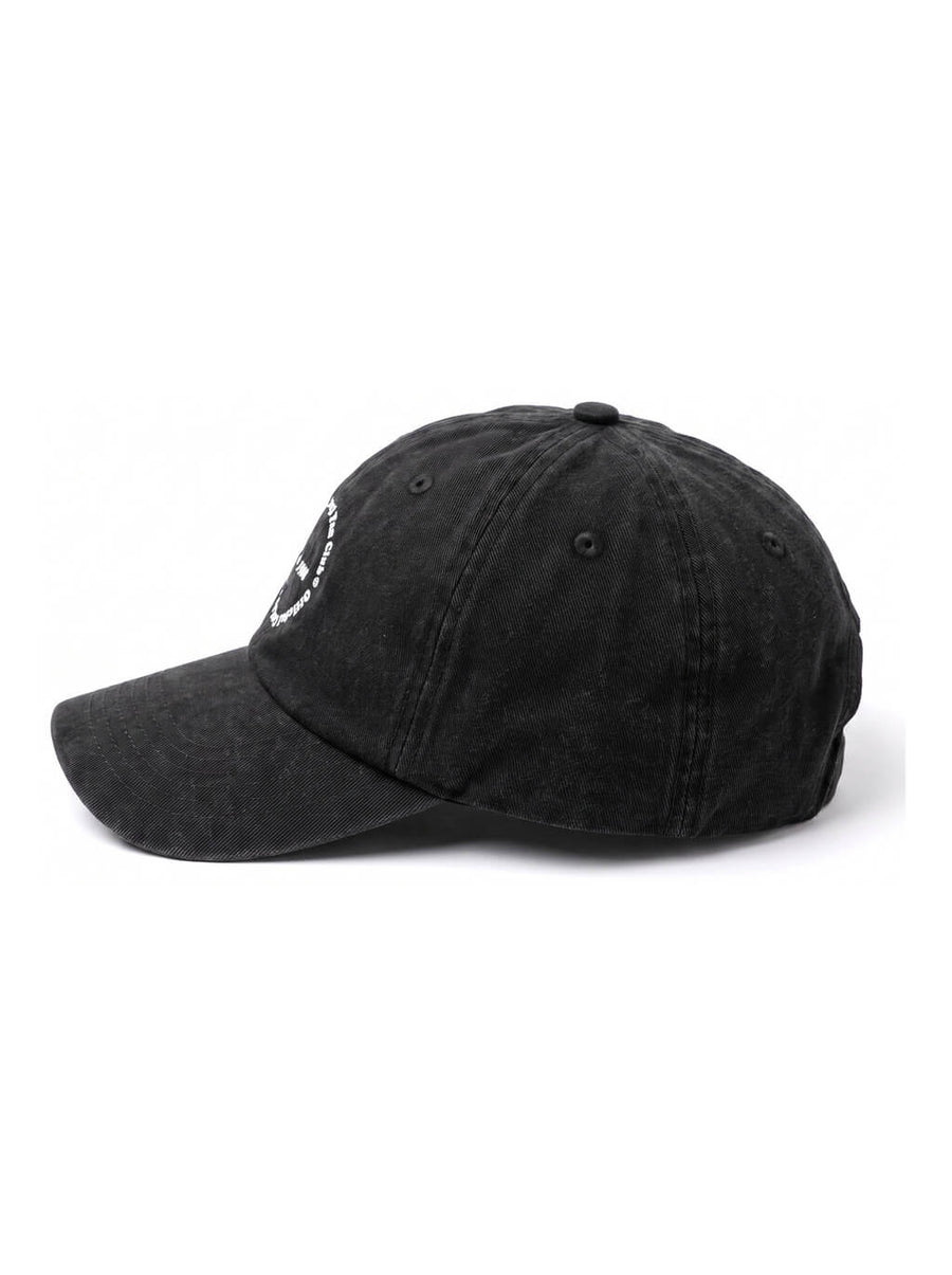 Side view of the black Official Corgi Fan Club Cap from WOOF