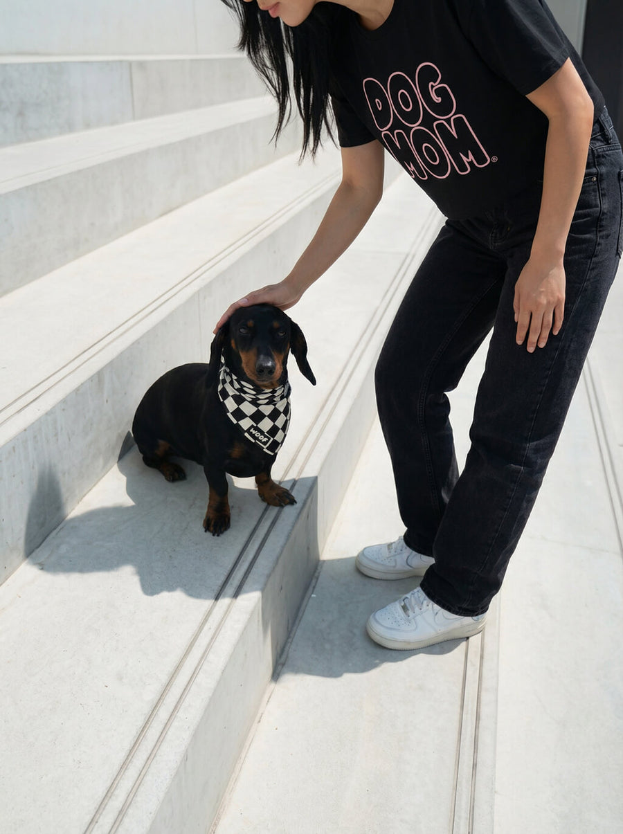 Checkered dog bandana from WOOF, close view of the fabric