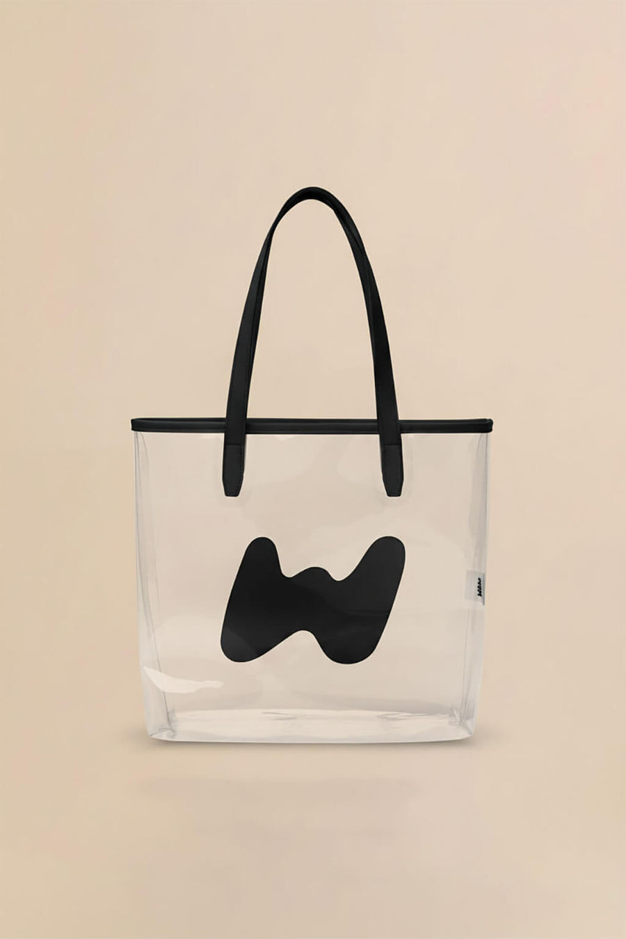 Clear WOOF tote bag photographed straight on