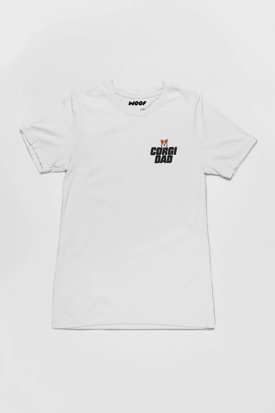 Silver Corgi Dad T-Shirt from WOOF, front view of the print