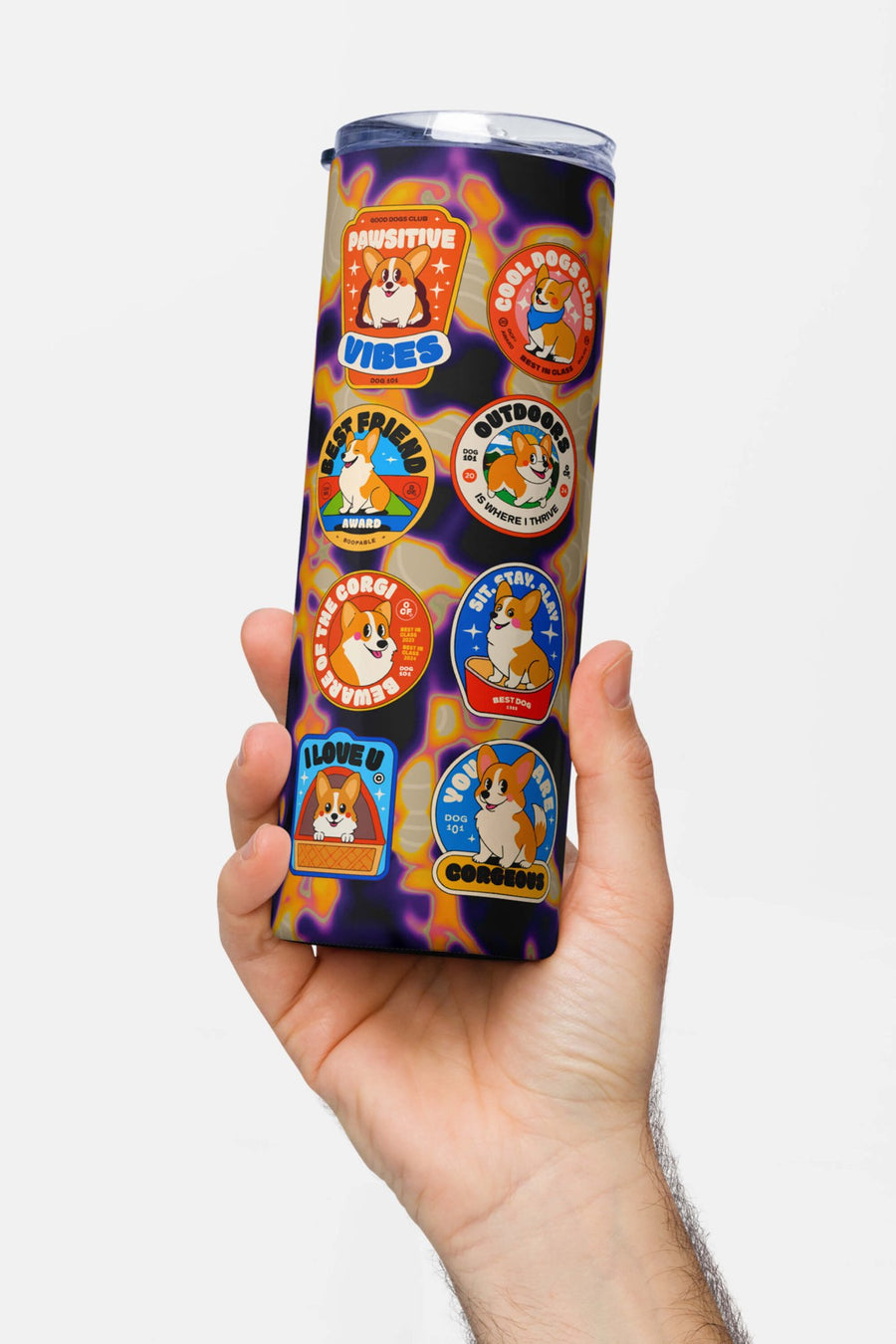 Back of the Corgi Fan Club steel tumbler from WOOF