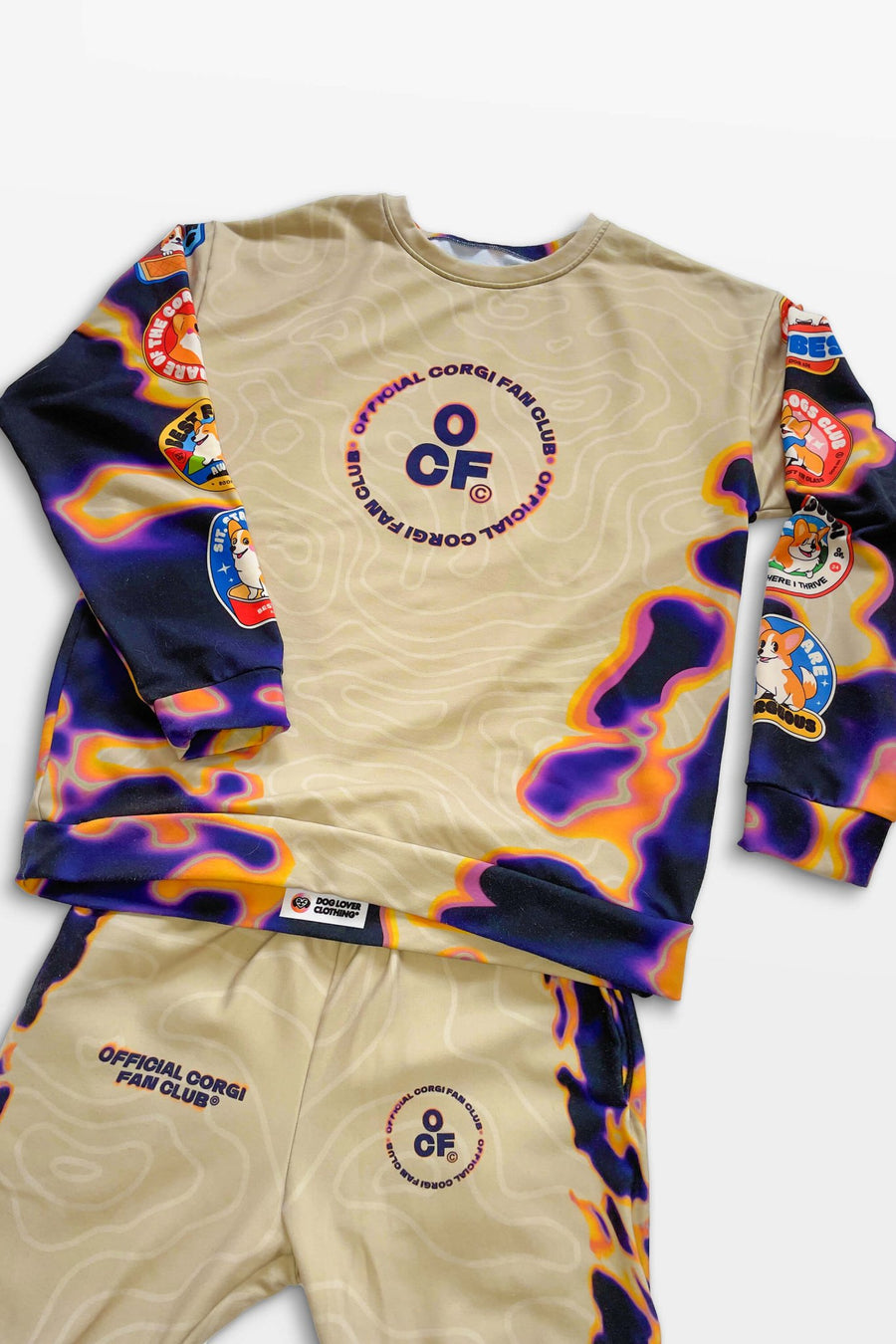 Official Corgi Fan Club Sweatshirt from WOOF shown with the matching joggers