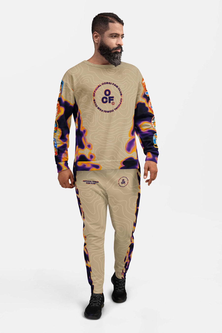 Front of the Official Corgi Fan Club Sweatshirt from WOOF with printed sleeves