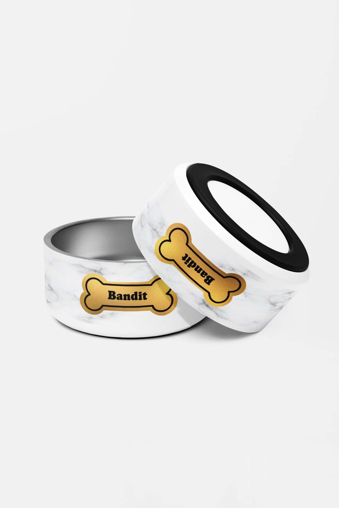 Customizable Marble & Gold Dog Pet Bowl.