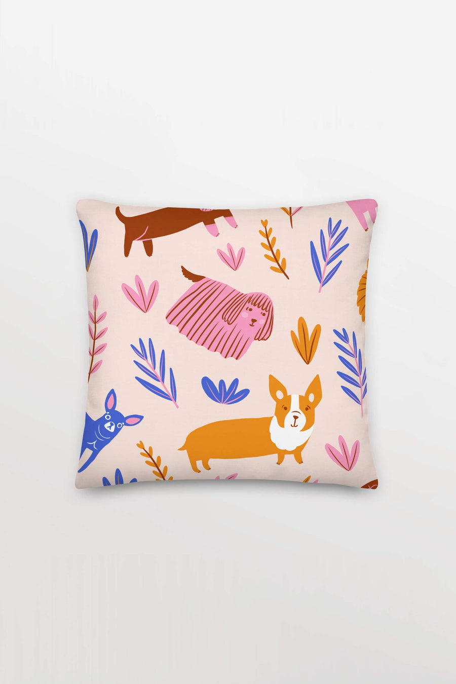 Doggy Daydream Pillow from WOOF, 22 by 22 inch square with the corgi print