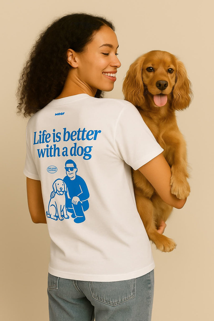 Back of the white Retro Life is Better with a Dog T-Shirt from WOOF