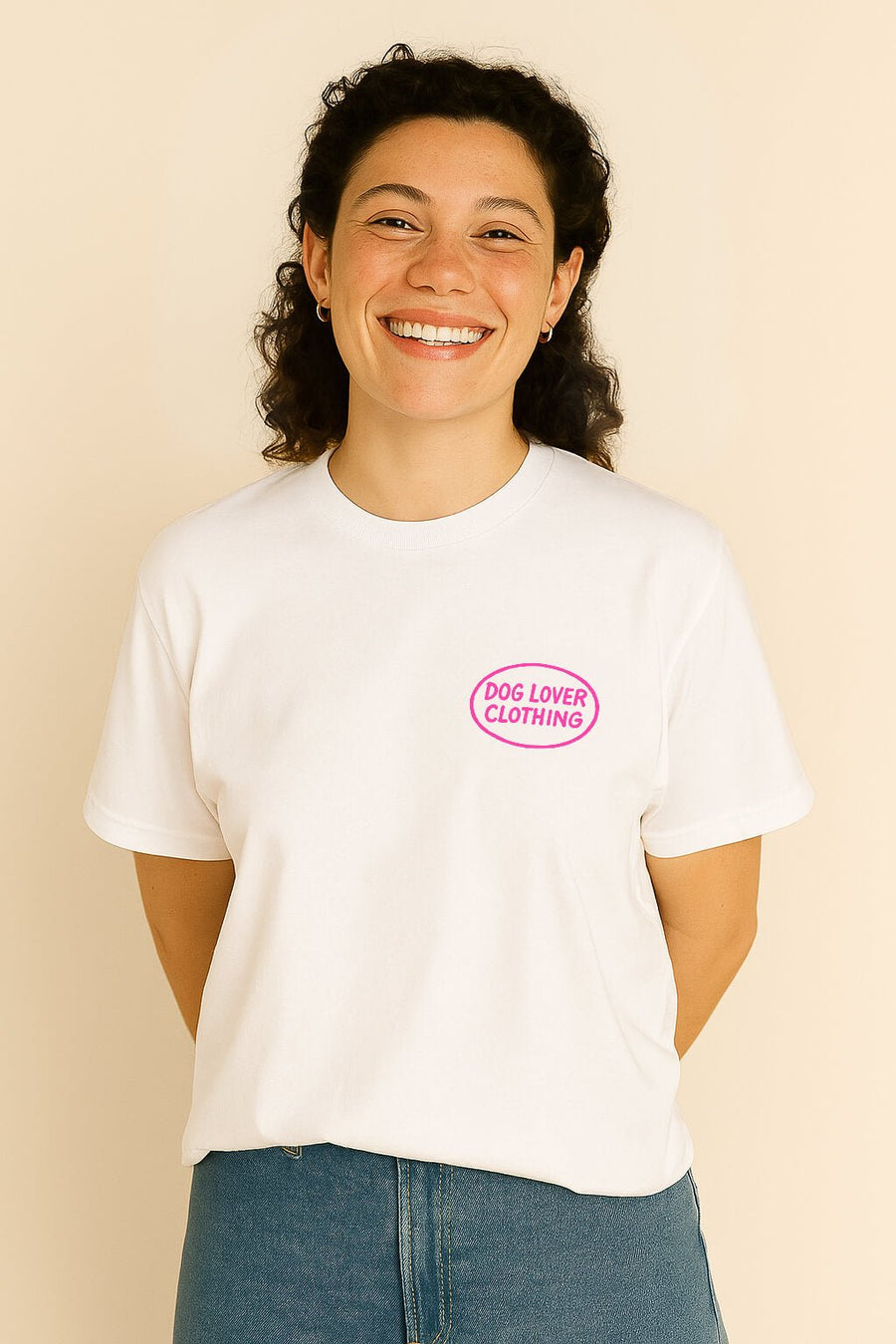 White Soft Life is Better with a Dog T-Shirt from WOOF, front view
