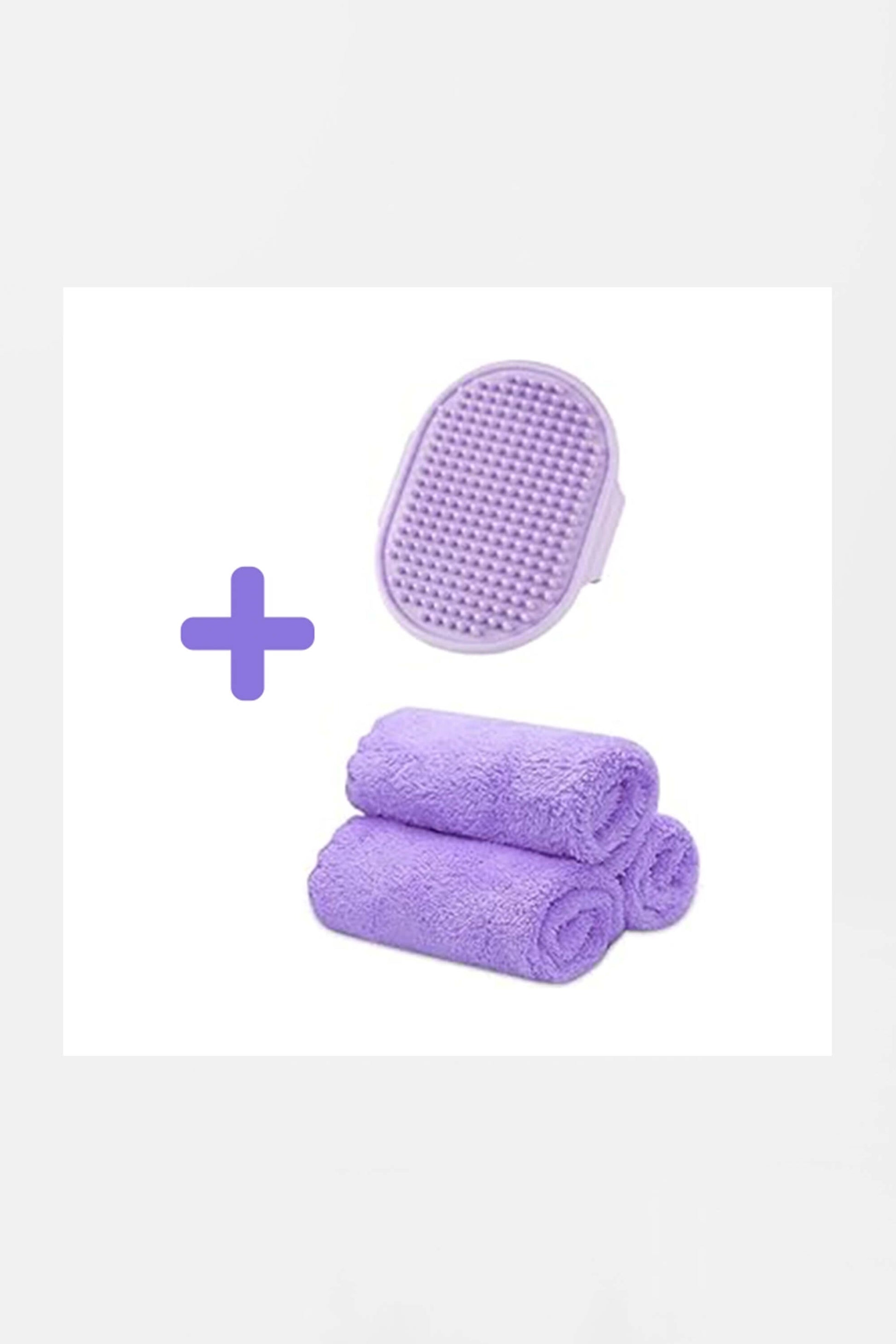 The Easy Paw-Cleaner for Dogs by Amazon, featuring a brush and three soft towels, is shown against a plain white background. The display suggests the items form a set or combination.