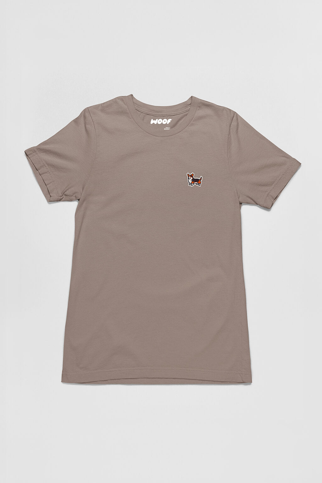 Pebble Tricolor Corgi Bobtail Buddy T-Shirt from WOOF, front view