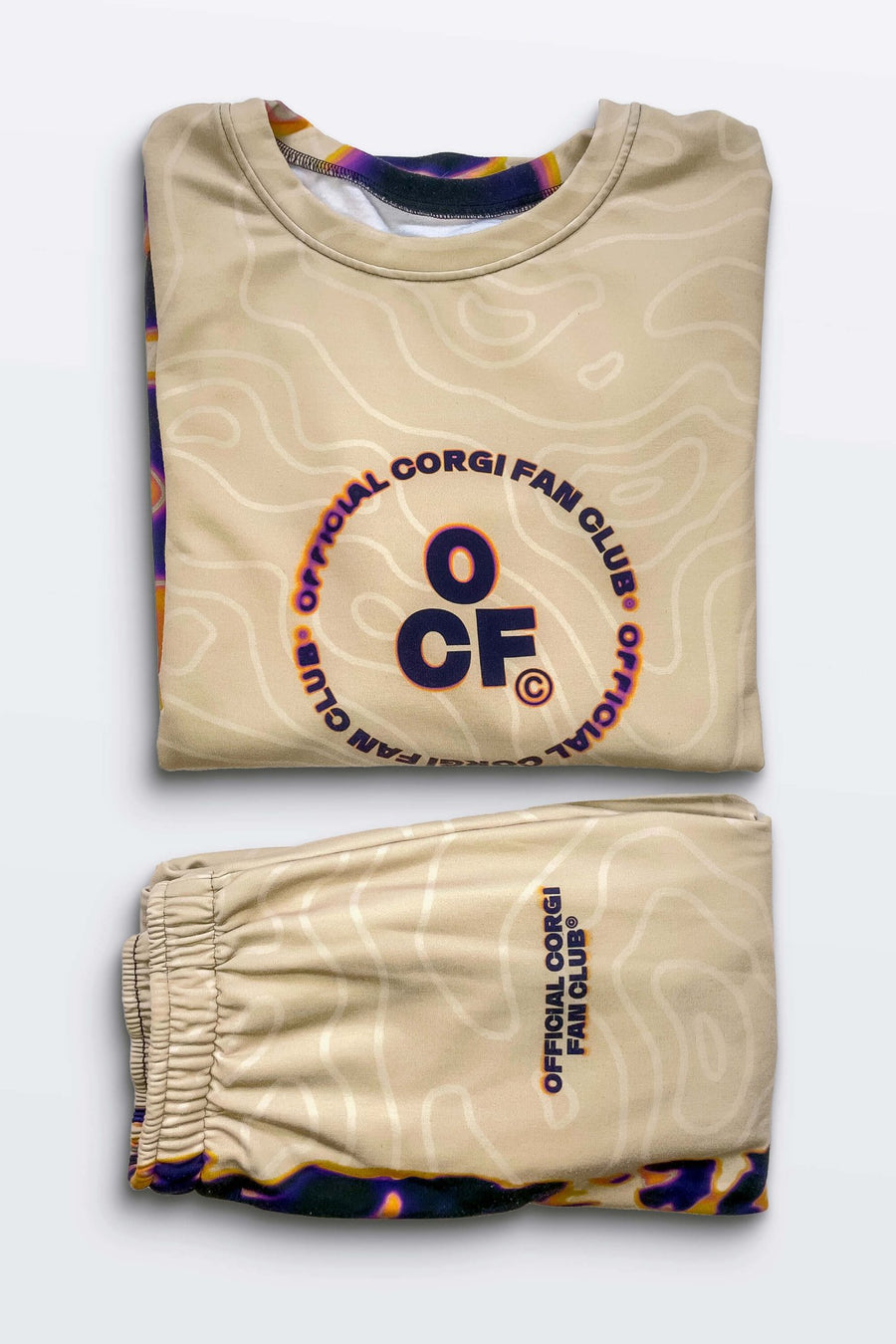 Official Corgi Fan Club Sweatshirt and joggers from WOOF folded together