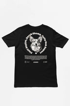 The Corgi Mom Ultimate Tribute T-Shirt from Dogloverclothing.com is a premium black tee with a circle design showcasing a smiling dogs face, surrounded by Shack Champ Rally Run Rally Slam Chomp, celebrating the joy of being a Corgi Mom. Perfect for dog enthusiasts!.