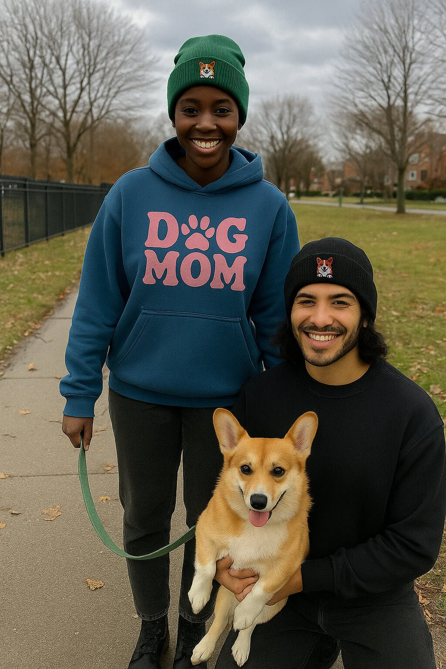 Cozy Corgi Patch Beanie from WOOF worn in an everyday setting