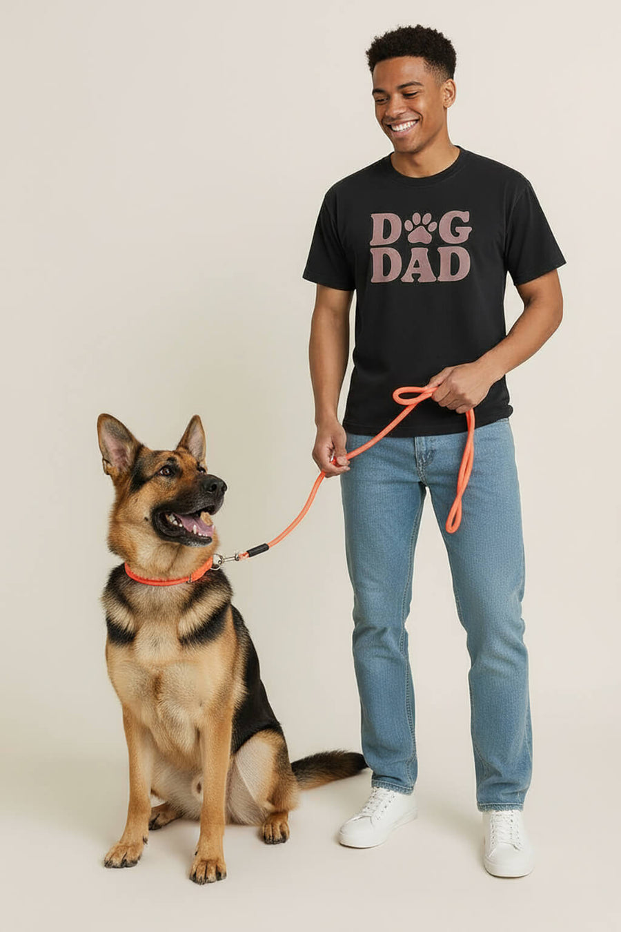 Front of the black Soft Dog Dad T-Shirt from WOOF on a plain background