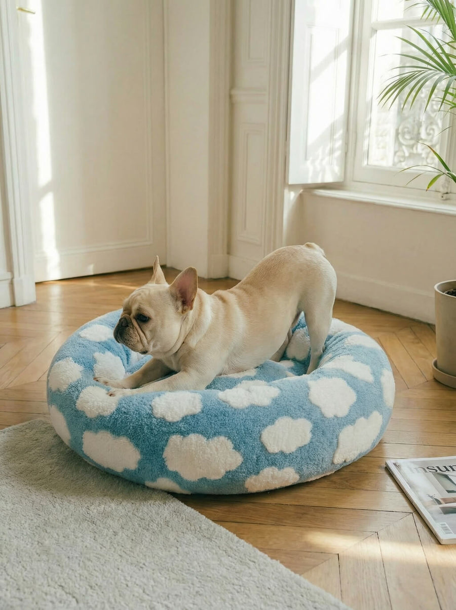 Cloud dog bed from WOOF styled in a living room