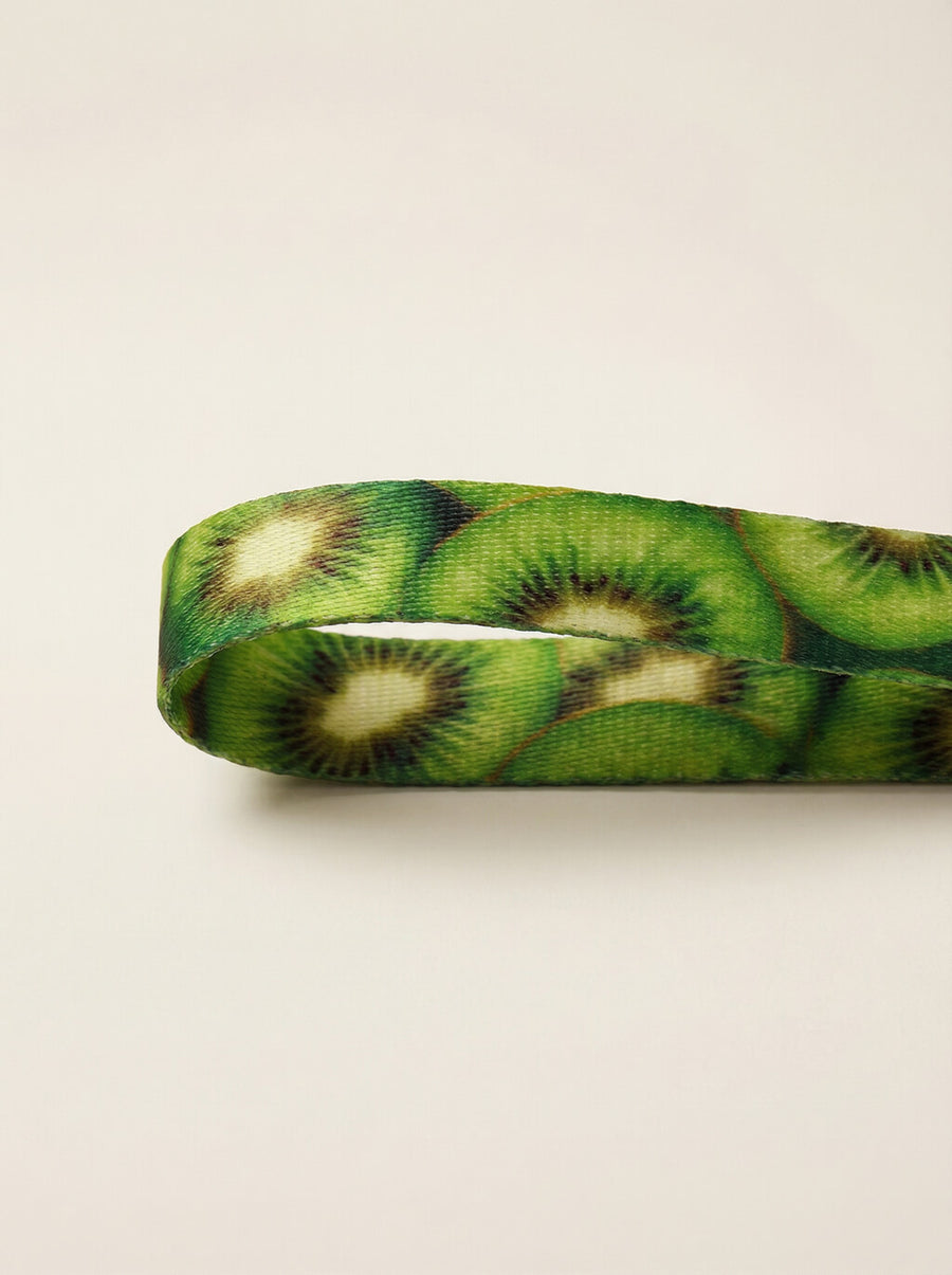 Leash handle detail on the kiwi print set from WOOF