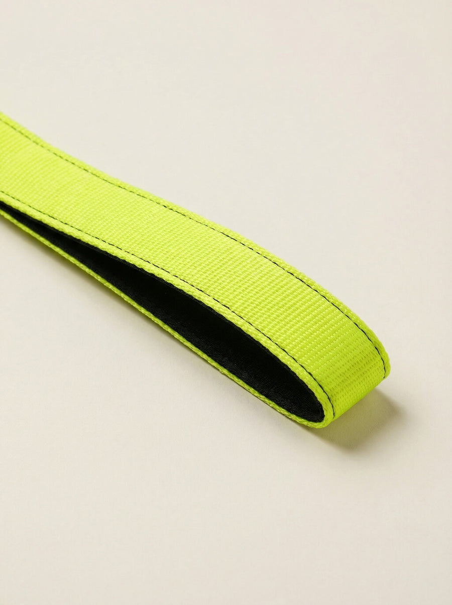 Webbing texture on the neon green dog collar and leash from WOOF
