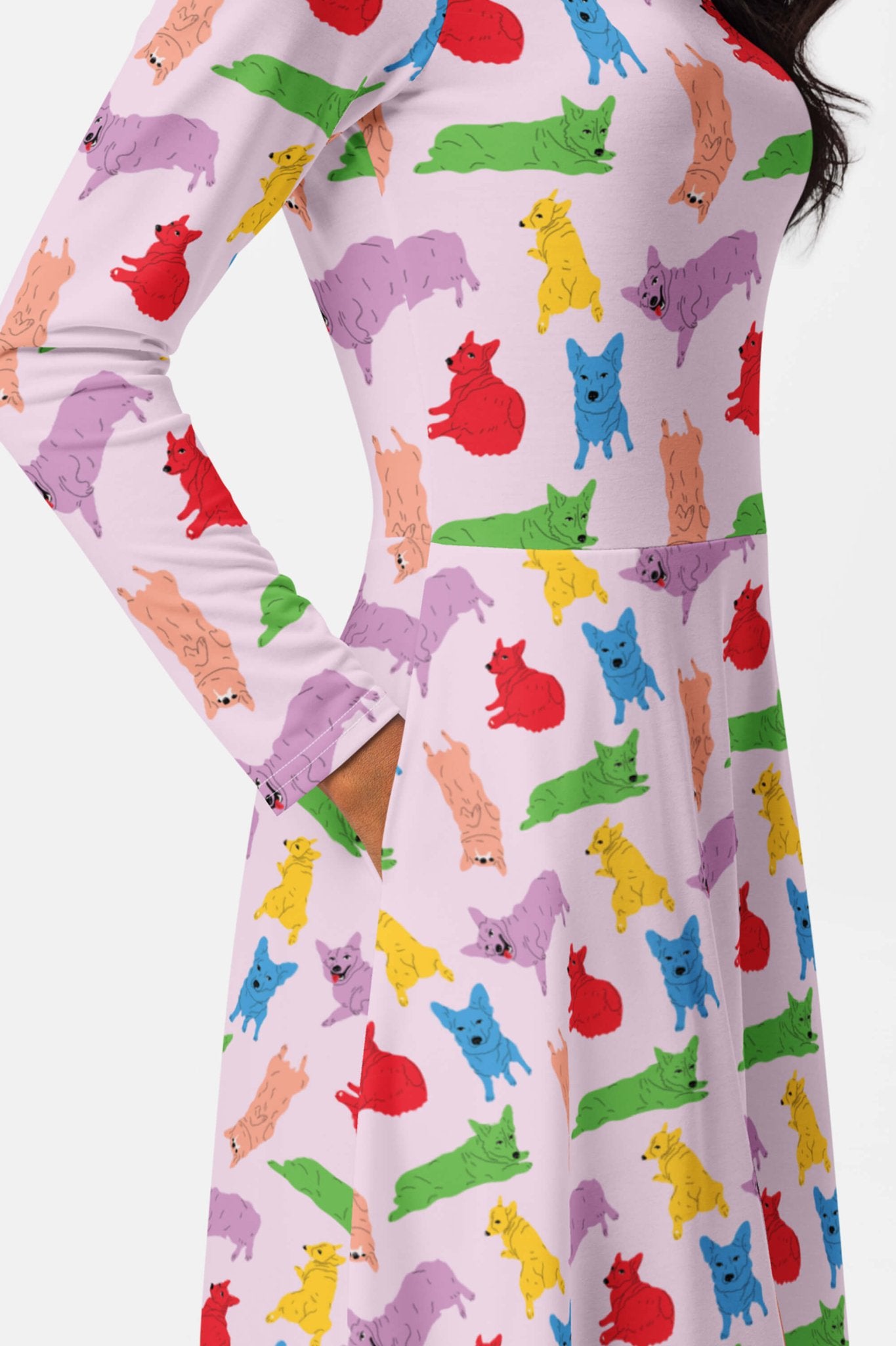 Supreme Corgi Confetti Long Sleeve Midi Dress - Dogloverclothing.com