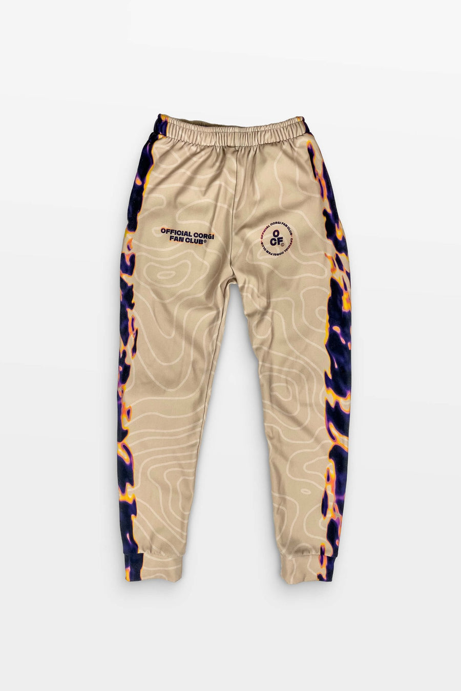 Model wearing the Official Corgi Fan Club Joggers from WOOF, front view