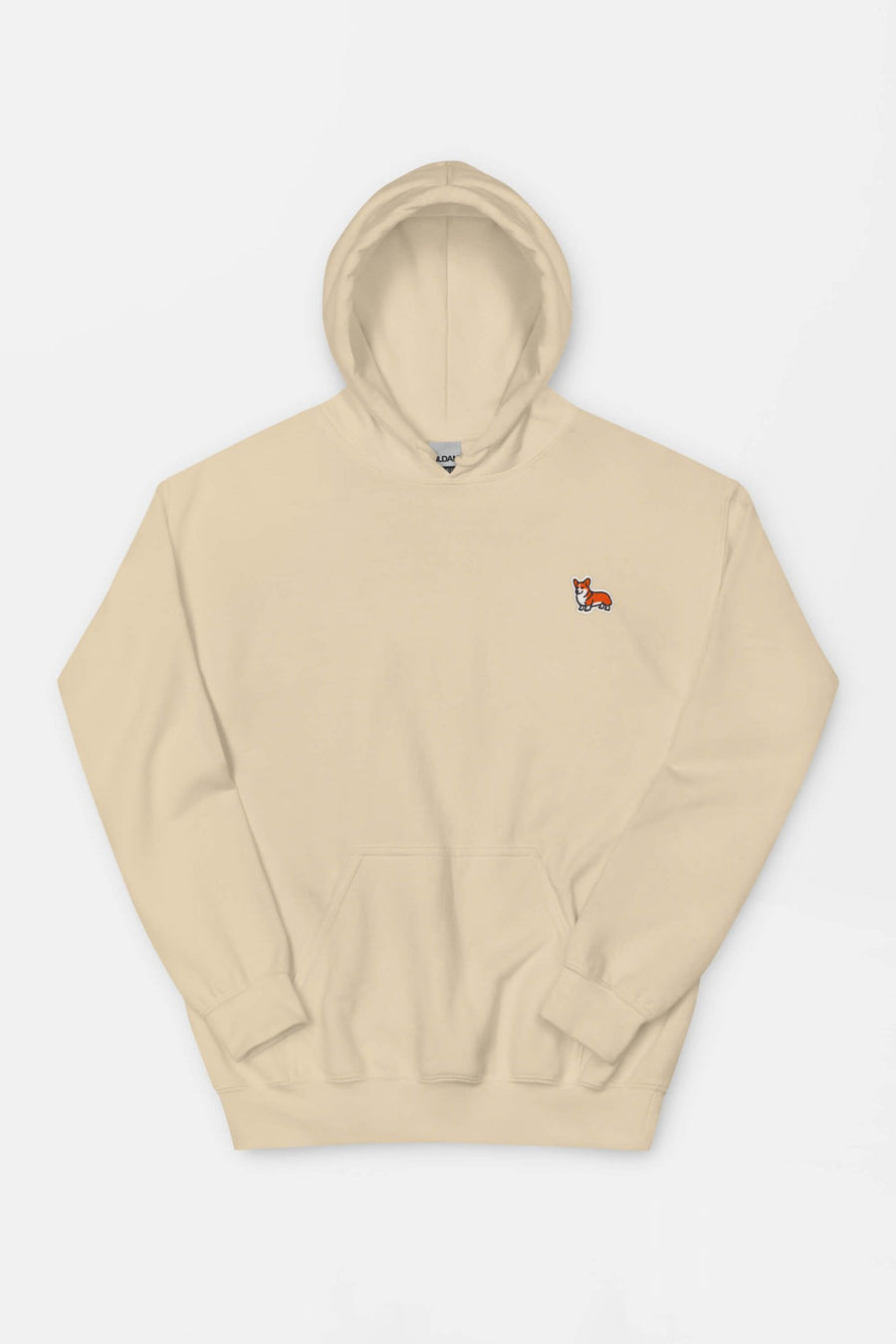 Sand Classic Corgi Sidekick Embroidered Hoodie from WOOF with the corgi emblem on the chest