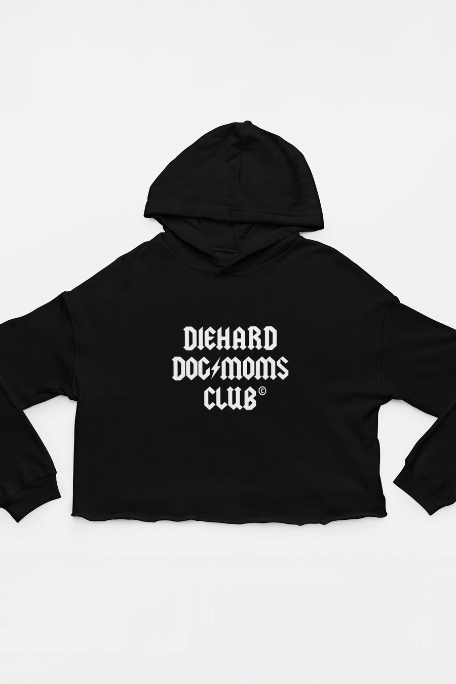 Diehard Dog Moms Club Crop Hoodie from WOOF in black on a plain background