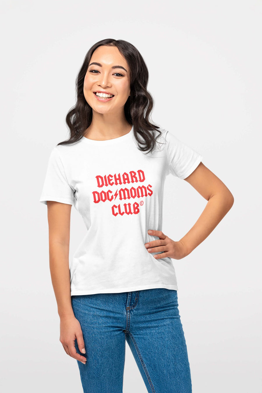 White Diehard Dog Moms Club T-Shirt from WOOF, front view
