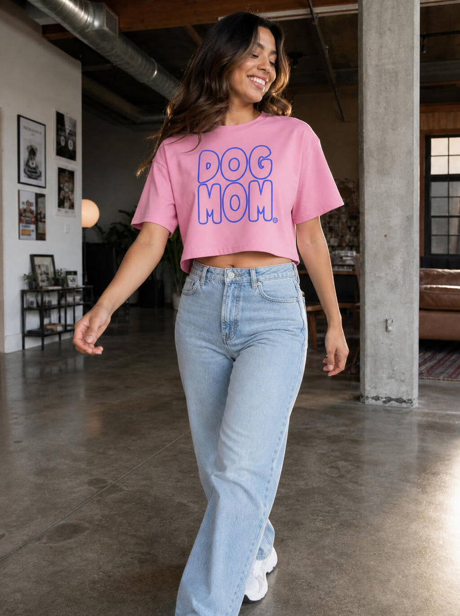Pink Oversized Dog Mom Crop Top from WOOF, front view
