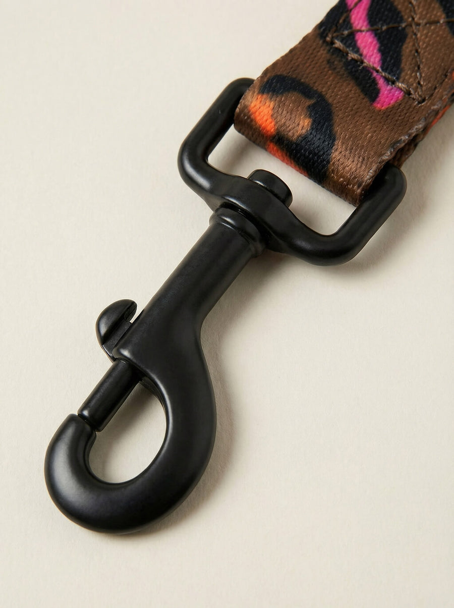 Clip detail on the leopard print dog leash from WOOF