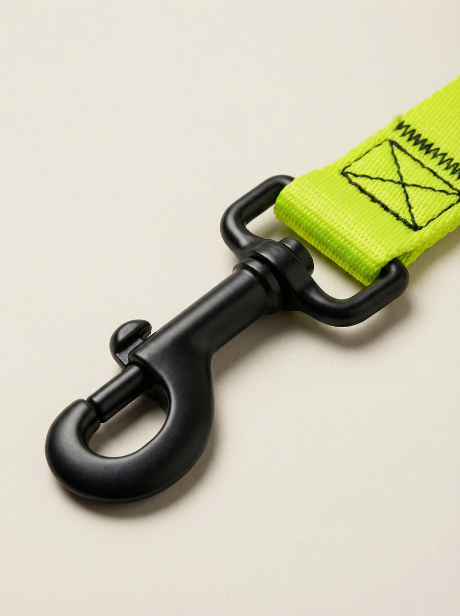Clip detail on the neon green dog leash from WOOF