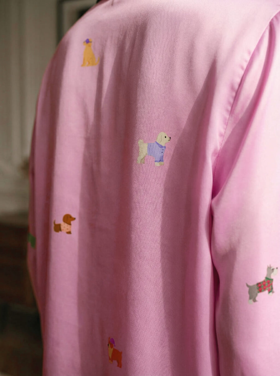 Cuff and waistband detail on the pink dog pajama set from WOOF