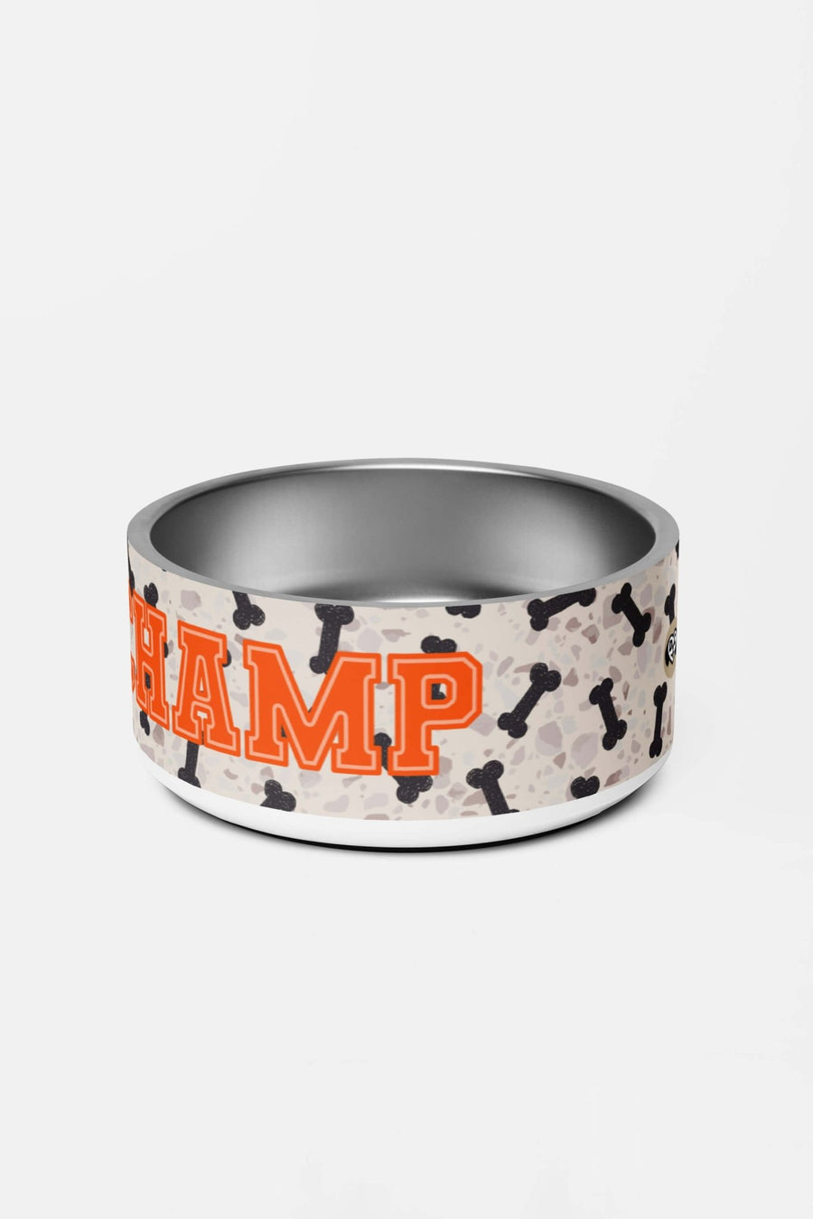 Snack Champ dog bowl from WOOF, angled view of the ceramic finish