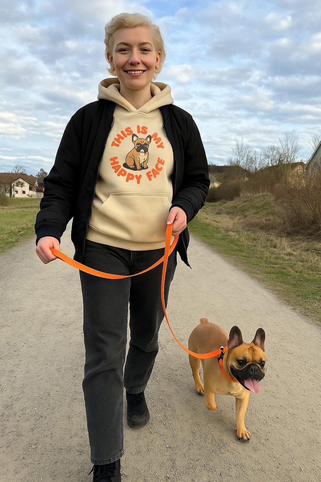 Funny This Is My Happy Face Unisex Frenchie Hoodie - WOOF